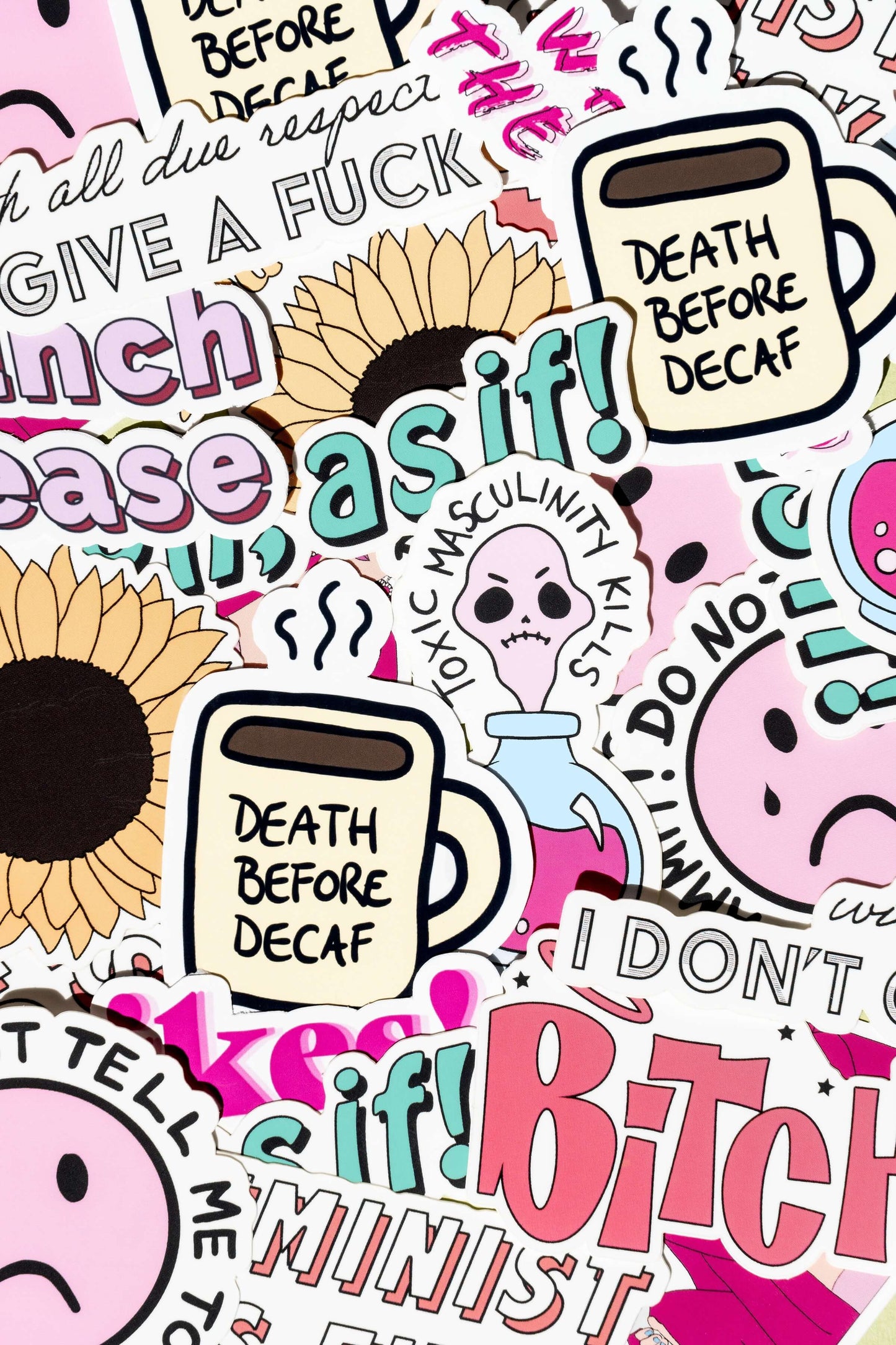 Death Before Decaf Waterproof Sticker