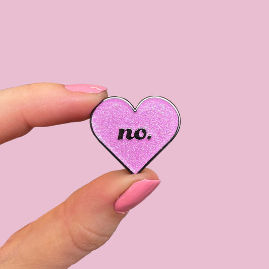 "No." Glitter Heart Enamel Pin