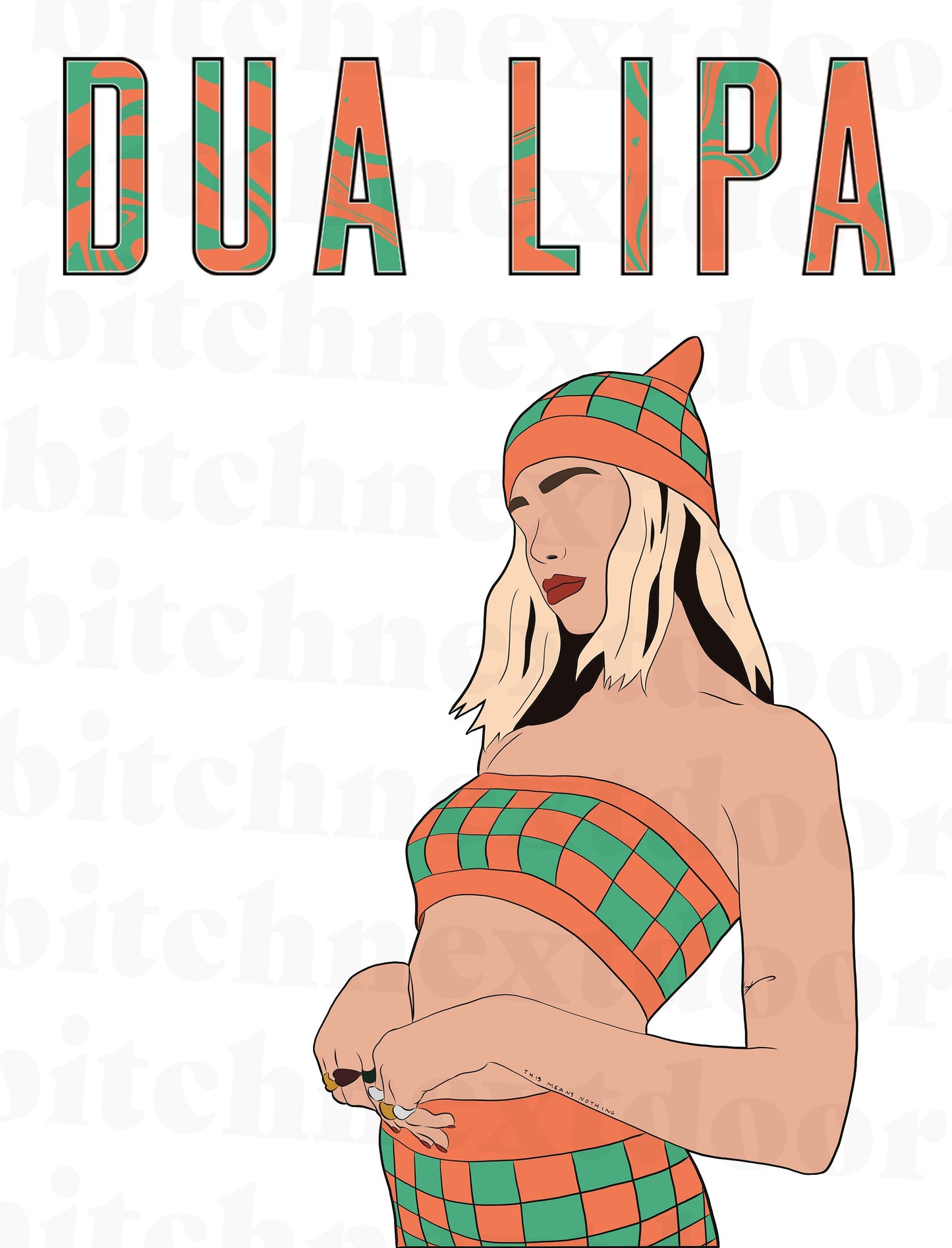 Graphic Design Animaled Dua Lipa Orange and Green Art Print