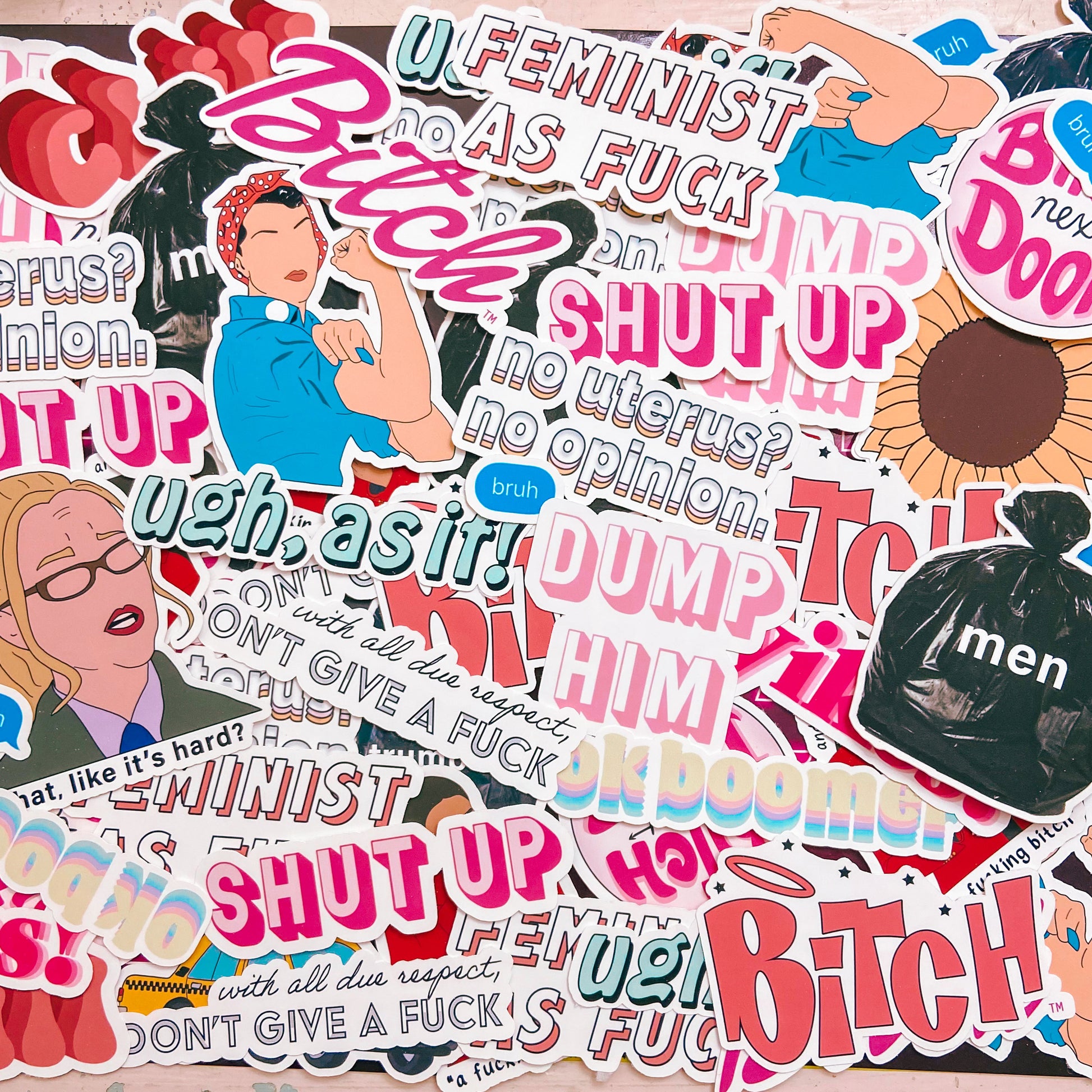 a wildcard selection of bitch next door stickers chosen by the original bitch next door. 